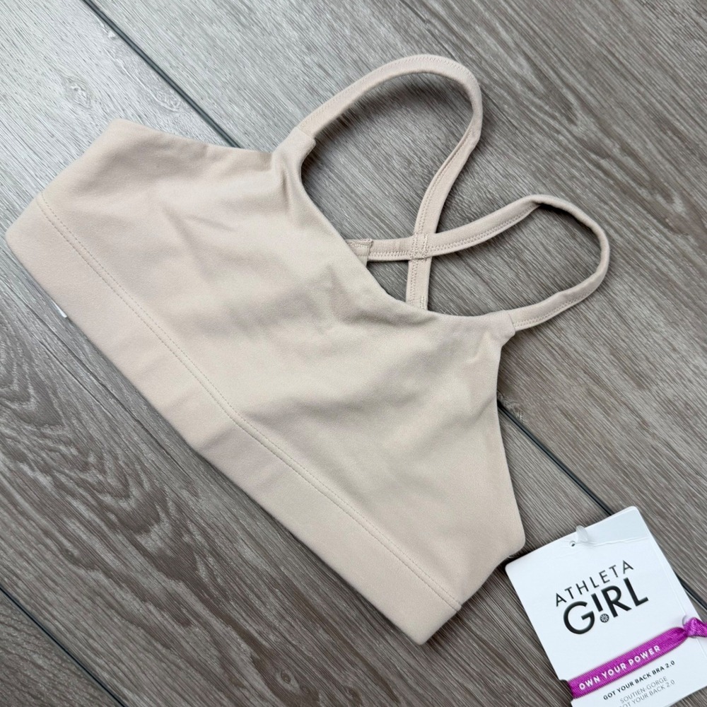 Athleta Girl Sports Bra Got Your Back 2.0 Crisscross Nude Beige Size S/7